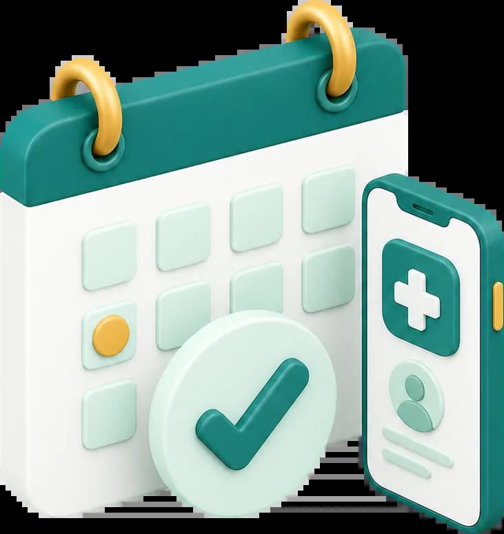 Appointment calendar and a phone showing a confirmed clinic booking