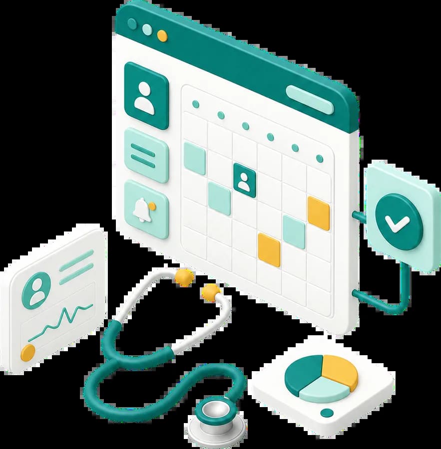 Front desk dashboard of appointments, patient records and a stethoscope